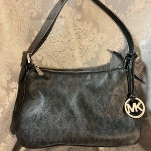 MK black hobo bag with silver accents